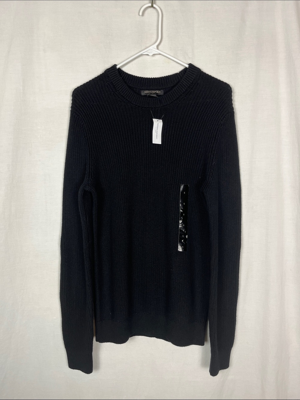 NWT Banana Republic Factory Black Cotton Men's Utility Crewneck Knit Sweater